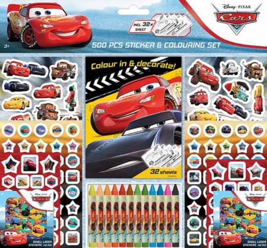 Levně Auta - Samolepkový set s omalovánkami a voskovkami