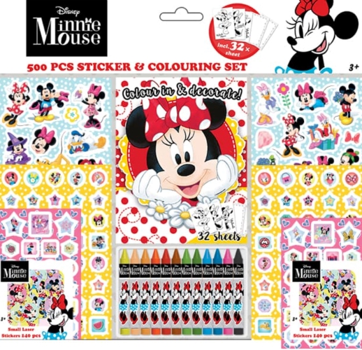Levně Minnie - Samolepkový set s omalovánkami a voskovkami