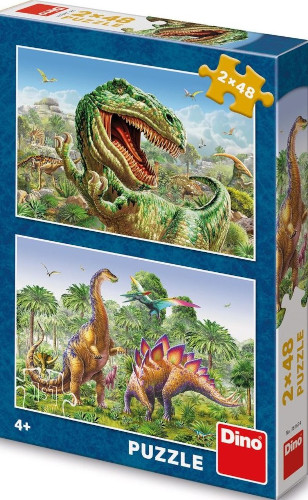 Levně Puzzle 2x48 - Souboj dinosaurů